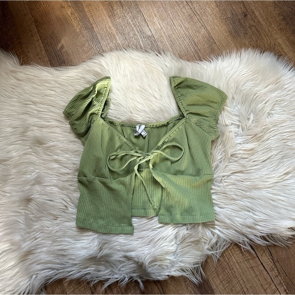 PRINCESS POLLY Green Tie Front Top - Picture 2 of 3